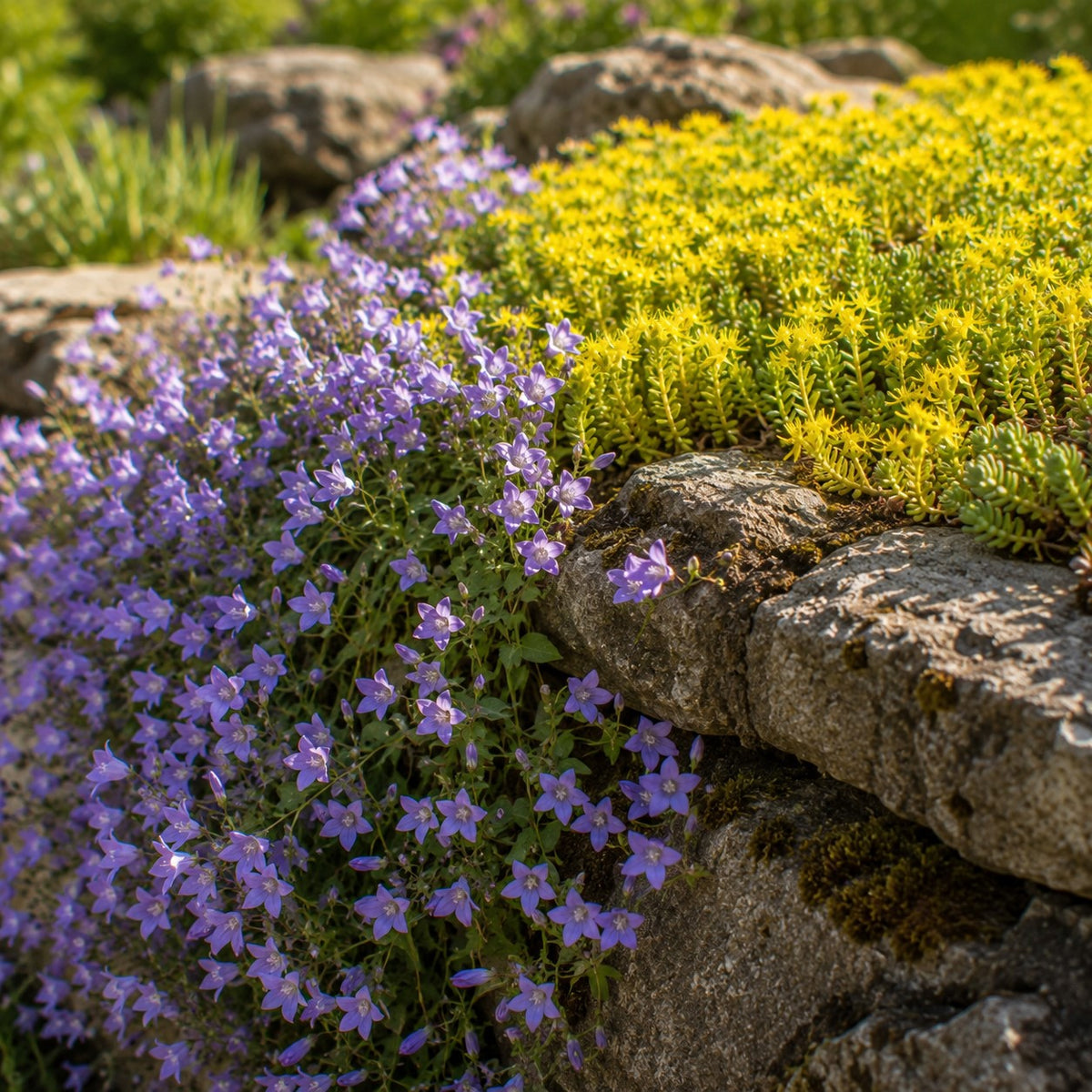 4 bodembedekkers voor muurtjes - Campanula poscharskyana, Sedum acre - Bakker