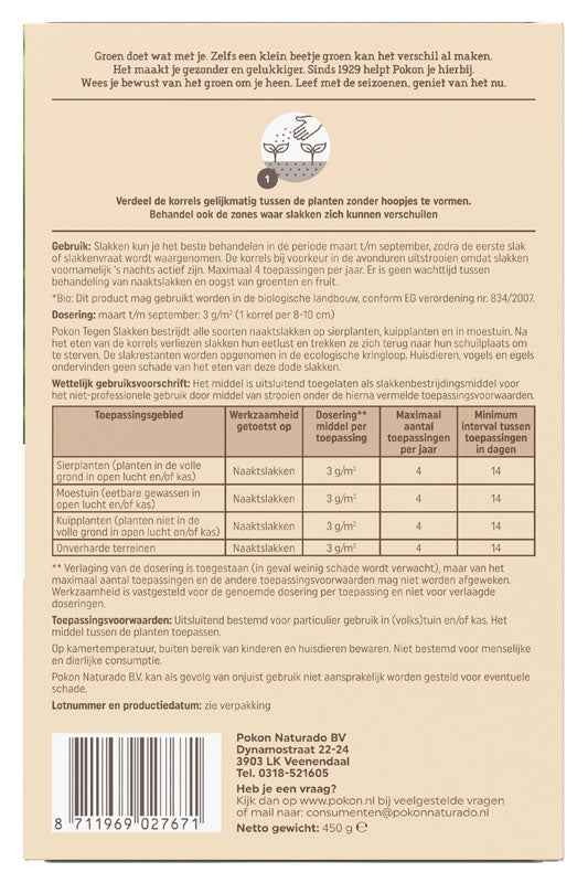 Slakken bestrijdingskorrels - Biologisch 450 gr - Pokon - - Bakker