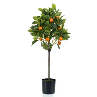 Kunstplant Sinaasappelboom Citrus incl. sierpot zwart - Groene kunstplanten
