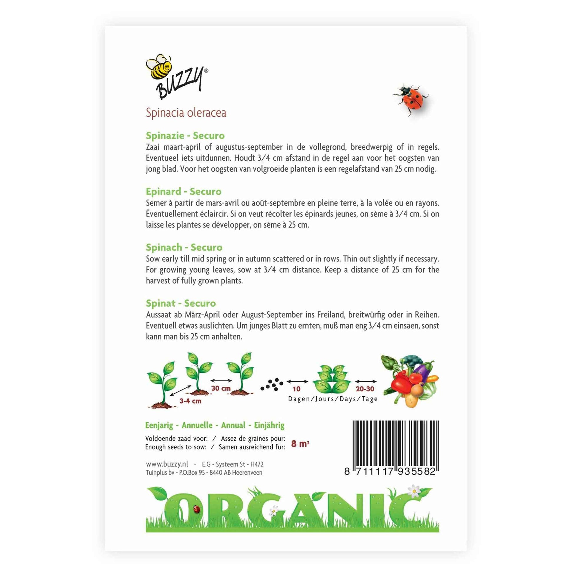 Spinazie Spinacia 'Securo' - Biologisch 8 m² - Groentezaden - Groente