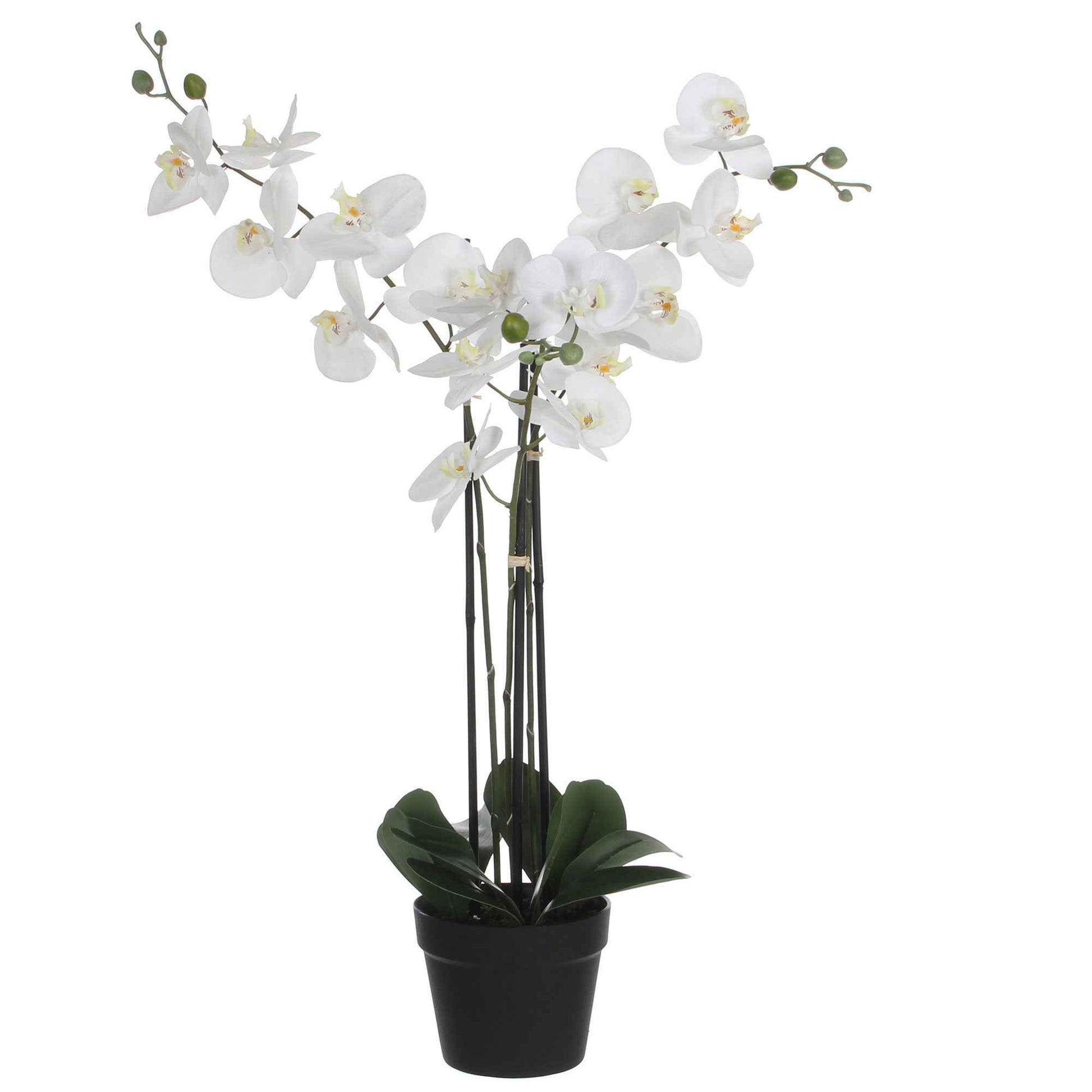 Kunstplant Orchidee Phalaenopsis wit Incl. sierpot rond kunststof - Kunst hangplanten